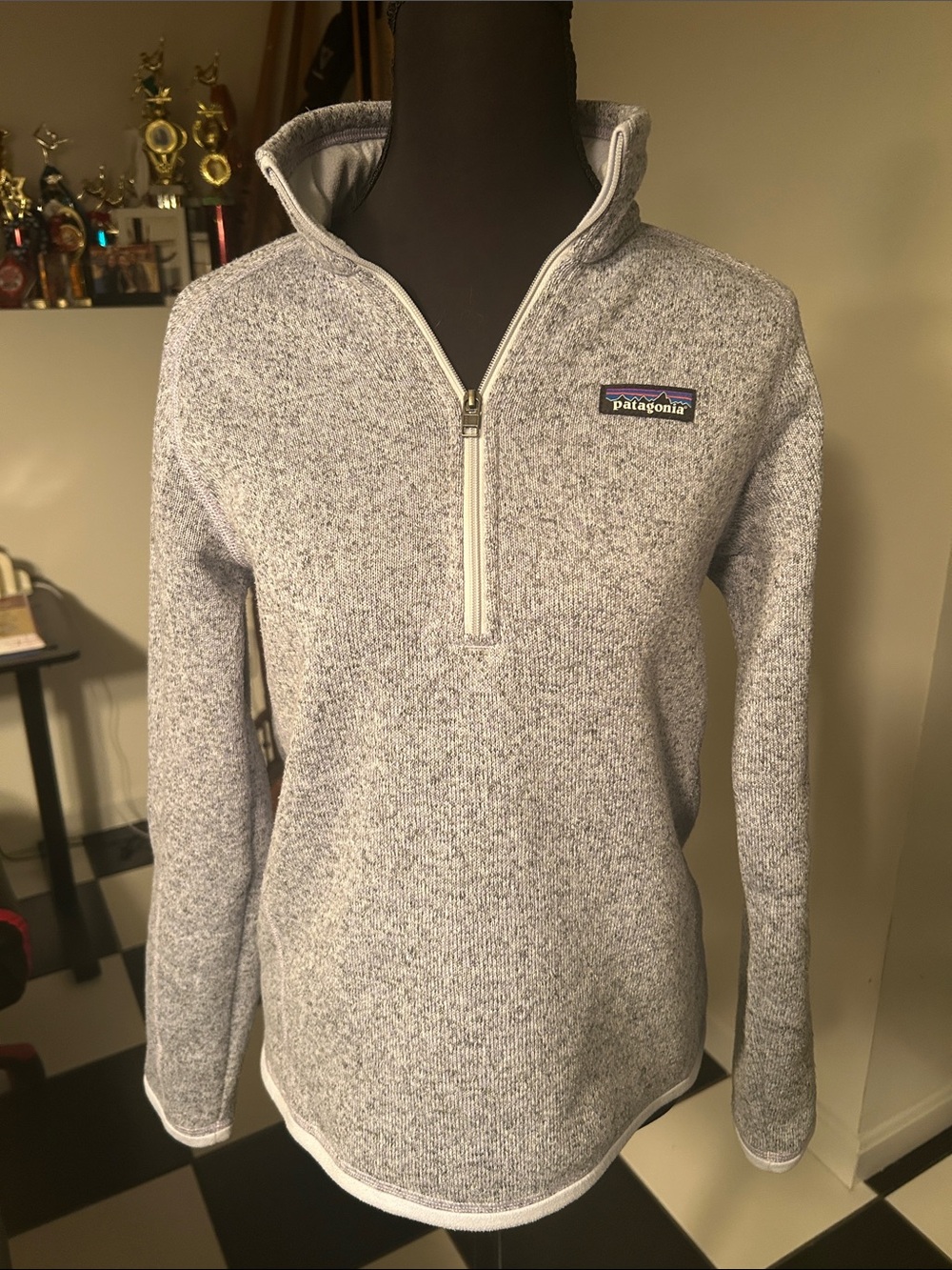 Patagonia Light Heather Gray/Purple Quarter-Zip Turtleneck Pullover